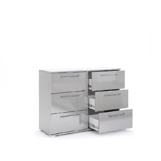 Comodă Megy 6S, elegantă cu 6 sertare, finisaj gri lucios, 81.1x108.3x40 cm picture - 2