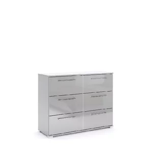 Comodă Megy 6S, elegantă cu 6 sertare, finisaj gri lucios, 81.1x108.3x40 cm