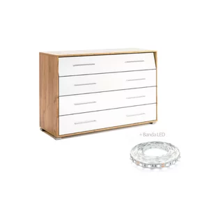 Comodă Nicky, Cu 4 Sertare Și Design Elegant, PAL, 80.5x120x45 cm, Alb-Stejar