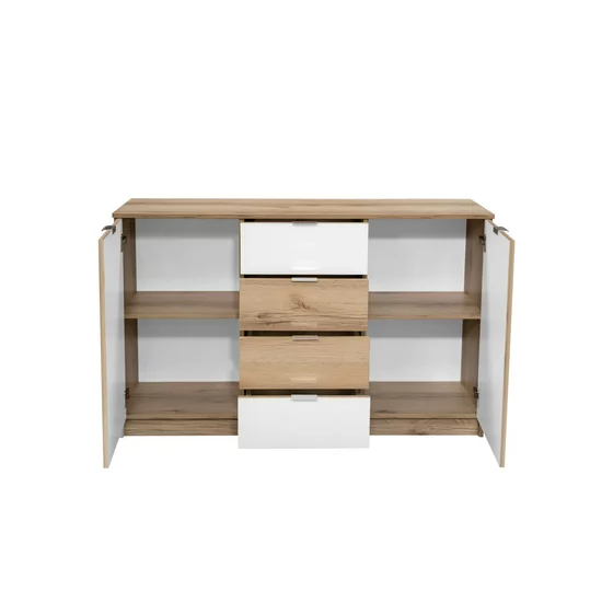 Comodă Panama, cu rafturi generoase și finisaj natural, PAL melaminat, 130x82x45 cm, Alb picture - 3