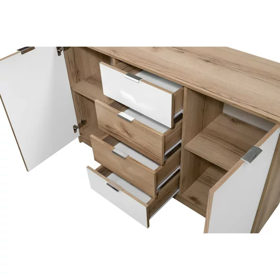 Comodă Panama, cu rafturi generoase și finisaj natural, PAL melaminat, 130x82x45 cm, Alb picture - 2