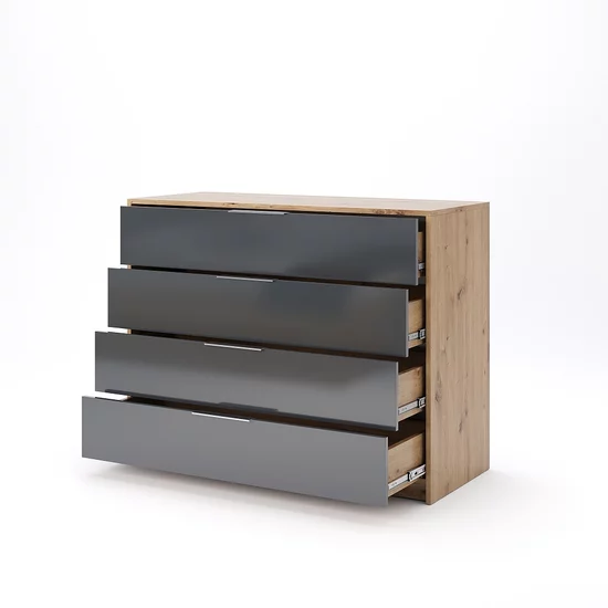 Comodă Raymond, 3 sertare încăpătoare, finisaj stejar-gri, 85x110x45 cm picture - 2