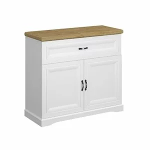 Comodă RIVA KOM 2D1S, Alb cu Blat Natur, 2 Uși și 1 Sertar, 103 cm