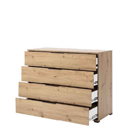 Comodă Teddy, 3 sertare spațioase, finisaj stejar natural, 83.5x110x47 cm picture - 2