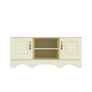 Comodă TV Boston, 2 uși și spațiu pentru depozitare, MDF frezat și PAL melaminat, 130x52x56.5 cm, ivory