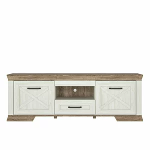 Comodă TV Marsel 2D1S, cu 2 uși și sertar central, MDF și PAL, 56x166x45 cm, alb frasin