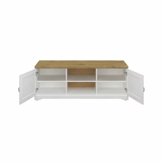 Comodă TV RIVA RTV 2D1S, Alb cu Top Natur, 2 Uși și 1 Sertar, 153 cm picture - 2