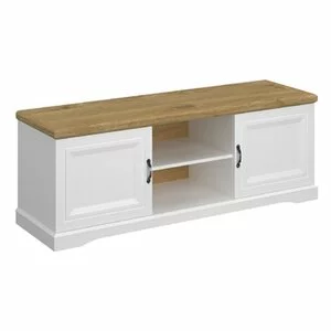 Comodă TV RIVA RTV 2D1S, Alb cu Top Natur, 2 Uși și 1 Sertar, 153 cm