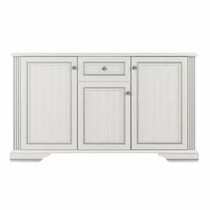 Comodă White 3D1S, 3 uși și 1 sertar, MDF frezat și PAL melaminat, 160x45x93 cm, frasin alb și pin argintiu