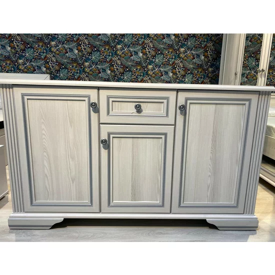 Comodă White 3D1S, 3 uși și 1 sertar, MDF frezat și PAL melaminat, 160x45x93 cm, frasin alb și pin argintiu picture - 3