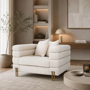 Fotoliu Galatti 115x95 cm - Design Stratificat Modern, Textură Bouclé, Picioare Aurii