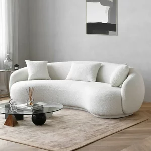 Canapea Fixă 2 Locuri Basel - Design Curbat Semilună, Textură Moale Bouclé,190x95 cm