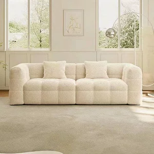 Canapea Fixă 2 Locuri Lina - Design Cubist Organic, Stil Bubble Capitonat, Bouclé Alb 190*95*75