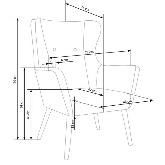 Fotoliu Cotto tapițat din stofă și lemn masiv, 73x76x99 cm, gri închis picture - 5
