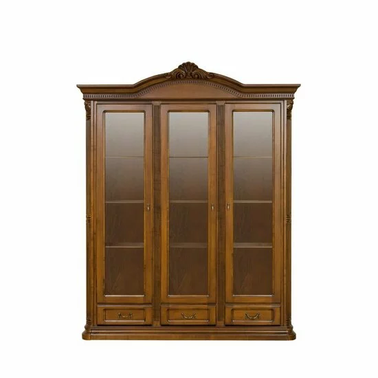 Cristalier Sonia cu 3 uși din lemn masiv fag, panel și MDF, furniruit cu furnir de nuc, 178x45,5x220 cm picture - 3