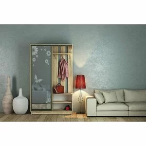 Cuier Alice, Cu Oglindă Sablata Și Spații Depozitare, PAL, 220x120x45 cm, Alb