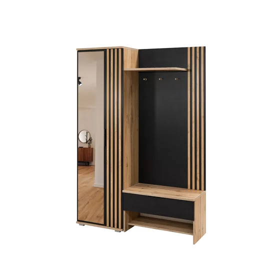 Cuier Milo cu riflaj decorativ, design modern și PAL melaminat, 140x40x200 cm, negru picture - 3