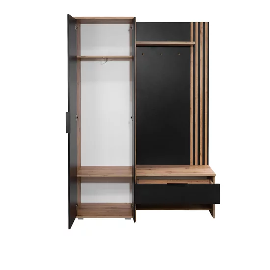 Cuier Milo cu riflaj decorativ, design modern și PAL melaminat, 140x40x200 cm, negru picture - 2