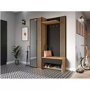 Cuier Milo cu riflaj decorativ, design modern și PAL melaminat, 140x40x200 cm, negru