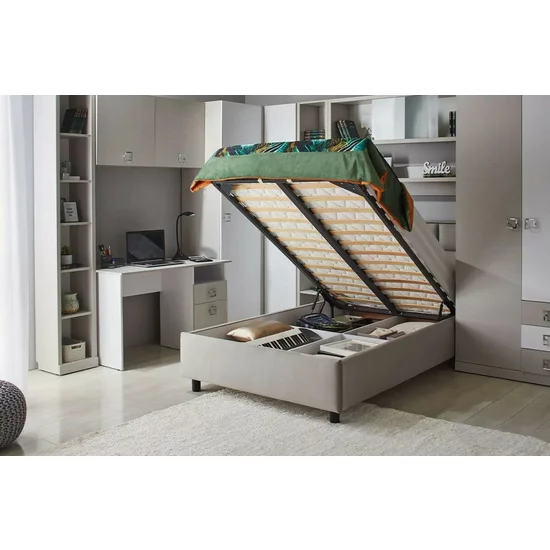 Dormitor Amigo, Modular Cu Pat Tapițat Și Dulap, PAL Melaminat, Gri picture - 6