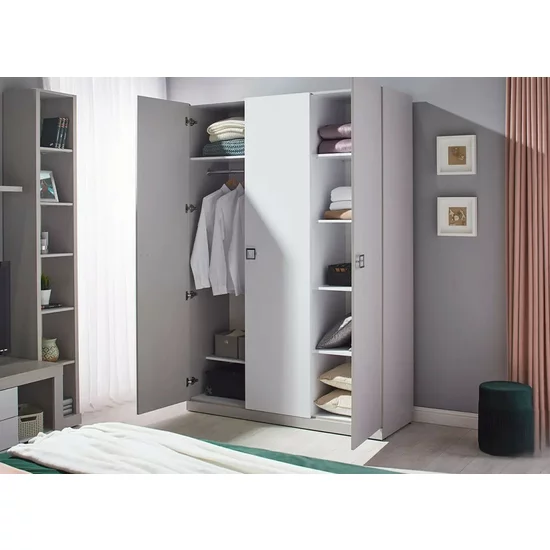 Dormitor Amigo, Modular Cu Pat Tapițat Și Dulap, PAL Melaminat, Gri picture - 7