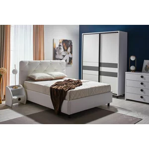 Dormitor Cristal, modern, PAL, pat 160x200 cm, alb-grafit