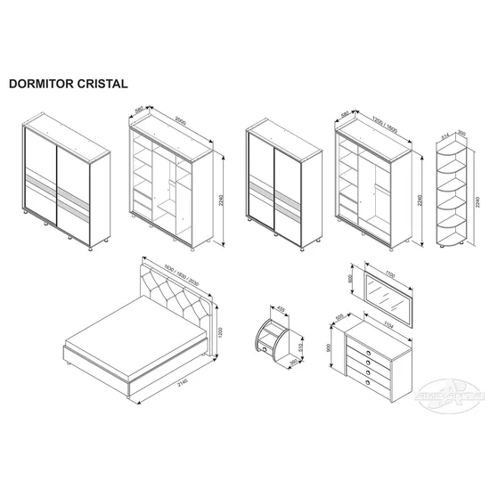 Dormitor Cristal - bej - pat 160x200 cm, modern, PAL picture - 8