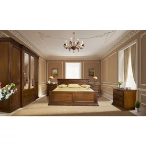 Dormitor Diana, set complet (dulap 4 uși, comodă 3S, 2 noptiere, pat 160), lemn masiv fag + tei, PAL/MDF furniruit nuc, saltea 160x200 cm, finisaj la alegere