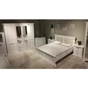 Dormitor Diana complet, design clasic, material lemn masiv și MDF, set mobilier elegant, alb