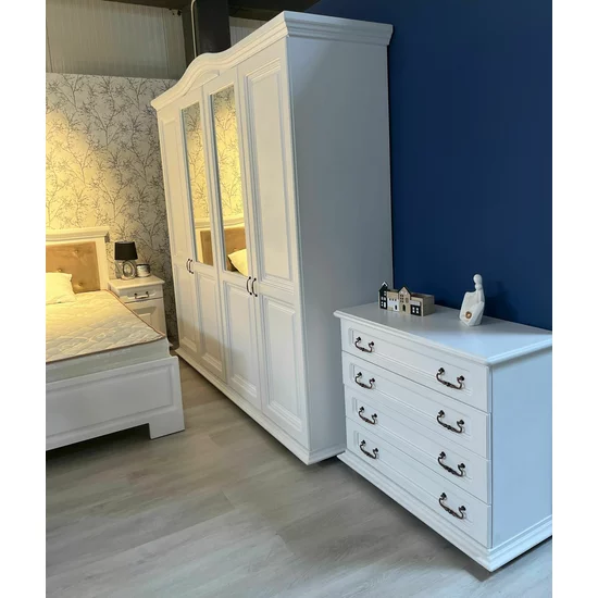 Dormitor Elena, Set Mobilier Clasic, PAL și MDF, 160x200 cm, Alb picture - 7