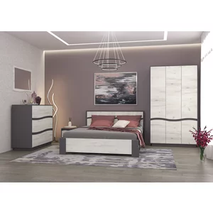 Set Dormitor Geneva Modular, PAL Laminat, 160x200 cm, Gri Grafit și Stejar Craft Alb