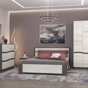 Set Dormitor Geneva Modular, PAL Laminat, 160x200 cm, Gri Grafit și Stejar Craft Alb