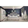 Dormitor Izabela complet, pat cu tăblie tapițată și dulap spațios, lemn masiv și MDF, dimensiune pat 180x200 cm, alb patinat picture - 1