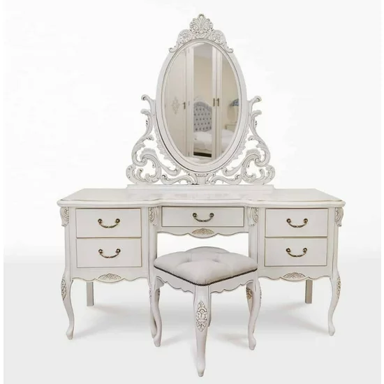 Dormitor Izabela complet, pat cu tăblie tapițată și dulap spațios, lemn masiv și MDF, dimensiune pat 180x200 cm, alb patinat picture - 3