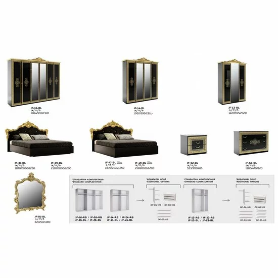 Dormitor Jennifer, Set Complet Cu Pat 160x200, Dulap 6 Uși, Comodă Și Noptiere, PAL, Negru picture - 10