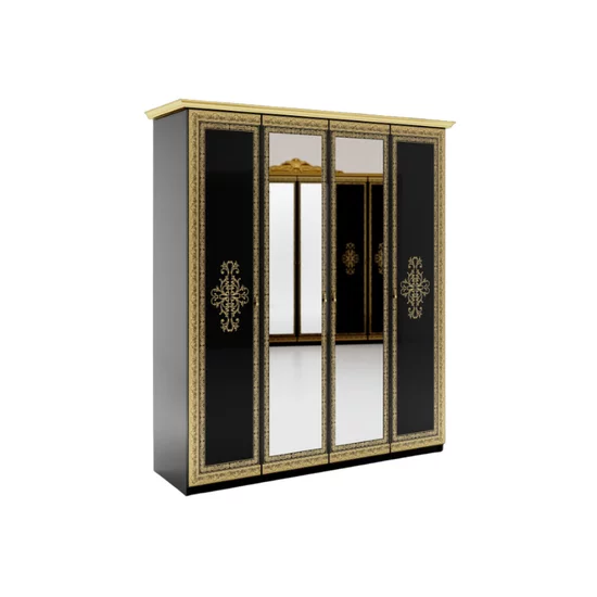 Dormitor Jennifer, Set Complet Cu Pat 160x200, Dulap 6 Uși, Comodă Și Noptiere, PAL, Negru picture - 8