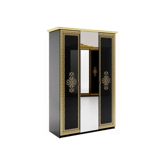 Dormitor Jennifer, Set Complet Cu Pat 160x200, Dulap 6 Uși, Comodă Și Noptiere, PAL, Negru picture - 9