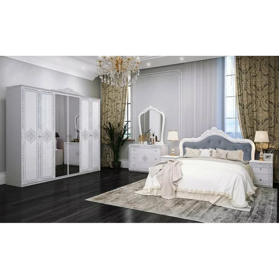Dormitor Luiza, Set Mobilier, Design Clasic, PAL Melaminat, 160x200 cm, Alb picture - 3
