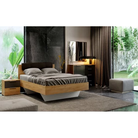 Dormitor Luna, cu pat 160x200 cm, dulap 6 uși, 2 noptiere, comodă 3 sertare, stejar-lava picture - 3