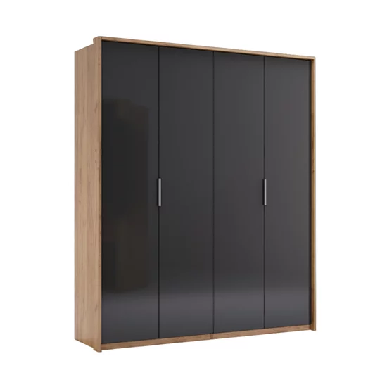 Dormitor Luna, cu pat 160x200 cm, dulap 6 uși, 2 noptiere, comodă 3 sertare, stejar-lava picture - 12