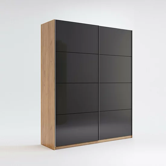 Dormitor Luna, cu pat 160x200 cm, dulap 6 uși, 2 noptiere, comodă 3 sertare, stejar-lava picture - 16