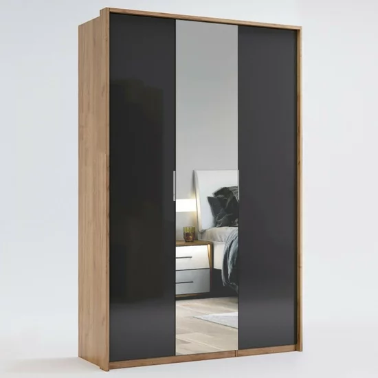 Dormitor Luna, cu pat 160x200 cm, dulap 6 uși, 2 noptiere, comodă 3 sertare, stejar-lava picture - 13