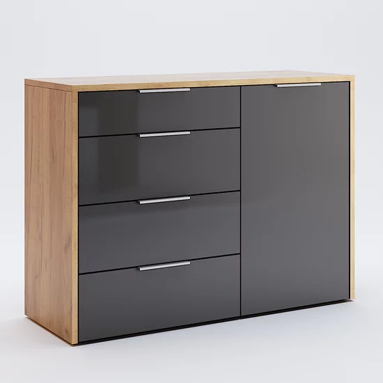 Dormitor Luna, cu pat 160x200 cm, dulap 6 uși, 2 noptiere, comodă 3 sertare, stejar-lava picture - 18