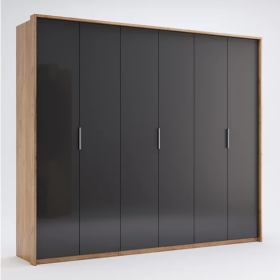 Dormitor Luna, cu pat 160x200 cm, dulap 6 uși, 2 noptiere, comodă 3 sertare, stejar-lava picture - 4