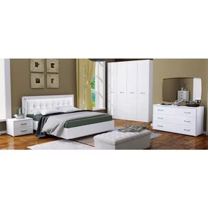 Dormitor Bella, set cu pat 160x200 cm, dulap 4 uși, 2 noptiere, finisaj alb