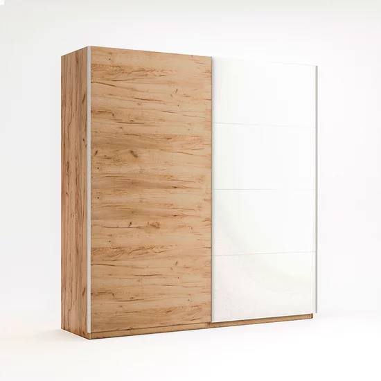 Dormitor Nicky, Set Complet Cu Pat 160x200, Dulap 6 Uși, Comodă Și Noptiere, PAL, Stejar-Alb picture - 15