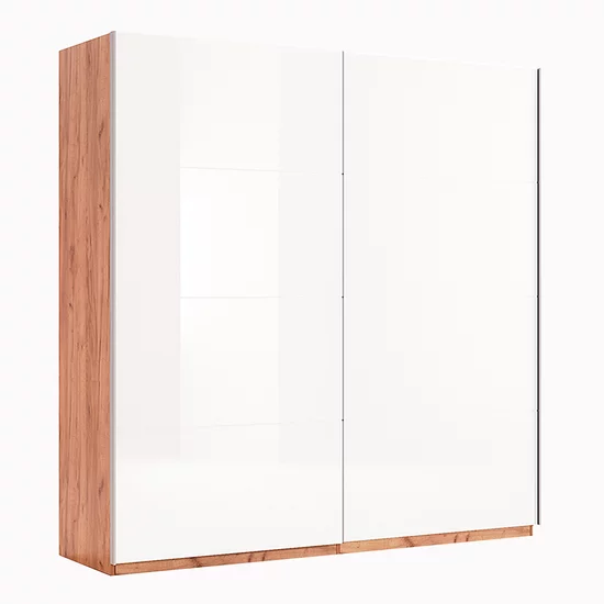 Dormitor Nicky, Set Complet Cu Pat 160x200, Dulap 6 Uși, Comodă Și Noptiere, PAL, Stejar-Alb picture - 13