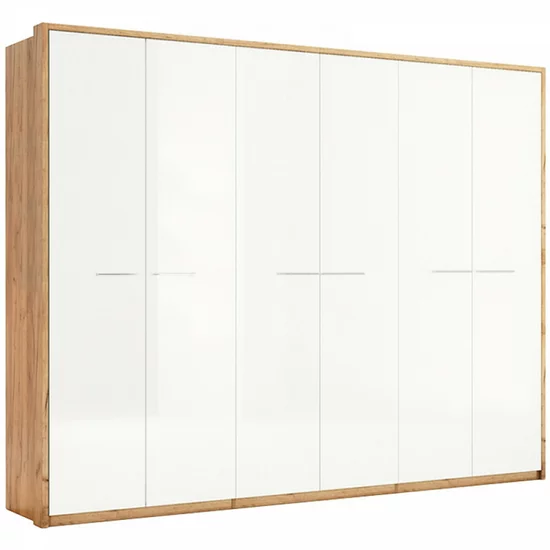 Dormitor Nicky, Set Complet Cu Pat 160x200, Dulap 6 Uși, Comodă Și Noptiere, PAL, Stejar-Alb picture - 5