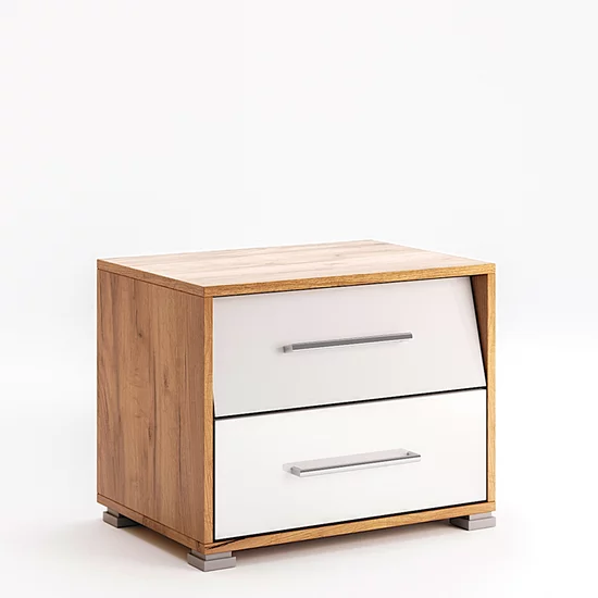 Dormitor Nicky, Set Complet Cu Pat 160x200, Dulap 6 Uși, Comodă Și Noptiere, PAL, Stejar-Alb picture - 7