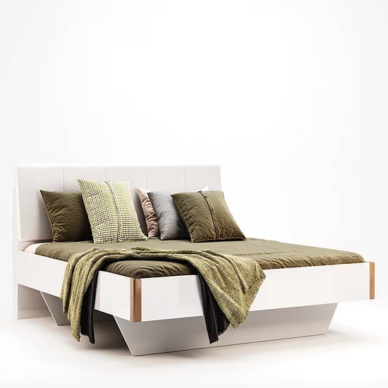 Dormitor Nicky, Set Complet Cu Pat 160x200, Dulap 6 Uși, Comodă Și Noptiere, PAL, Stejar-Alb picture - 6